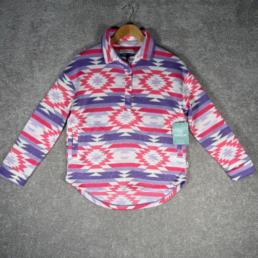 NWT Magellan Outdoors Girls 12-14 Aztec Fleece Pullover Pink Purple Southwestern